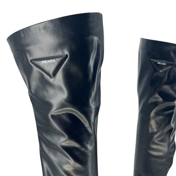 Prada Black Stretch Napa Over-the Knee Platform Boots - Picture 5 of 16